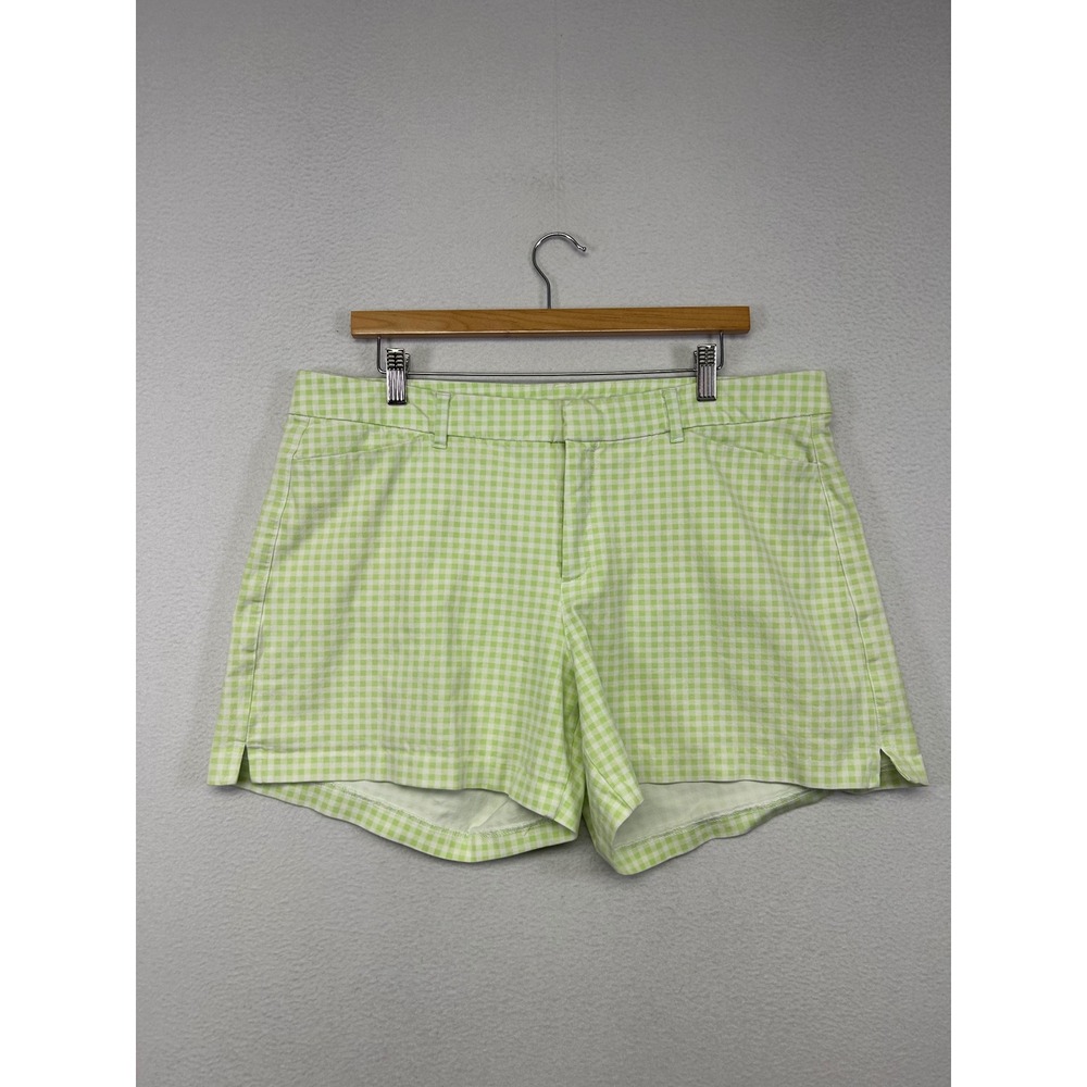 Preppy Picnic Old Navy Womens 16 Green Gingham Pixie High Rise Chino Shorts
